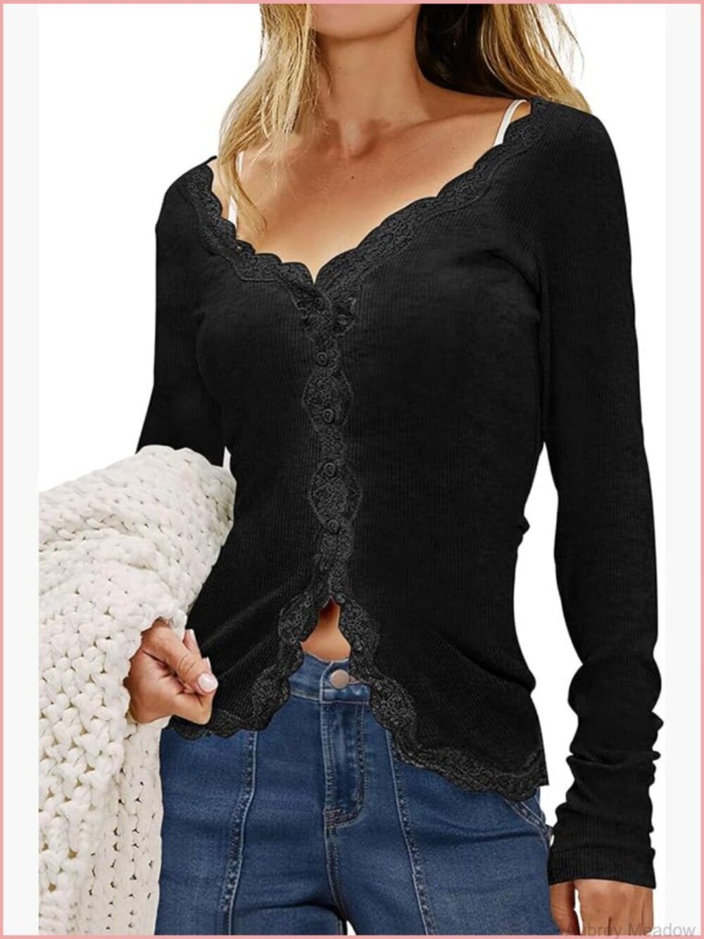 Women's V-Neck Button Up Lightweight Lace Cardigan Long Sleeve Open Front